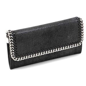 Stella McCartney Falabella Flap Continental Wallet in Shaggy Deer Black w/Silver